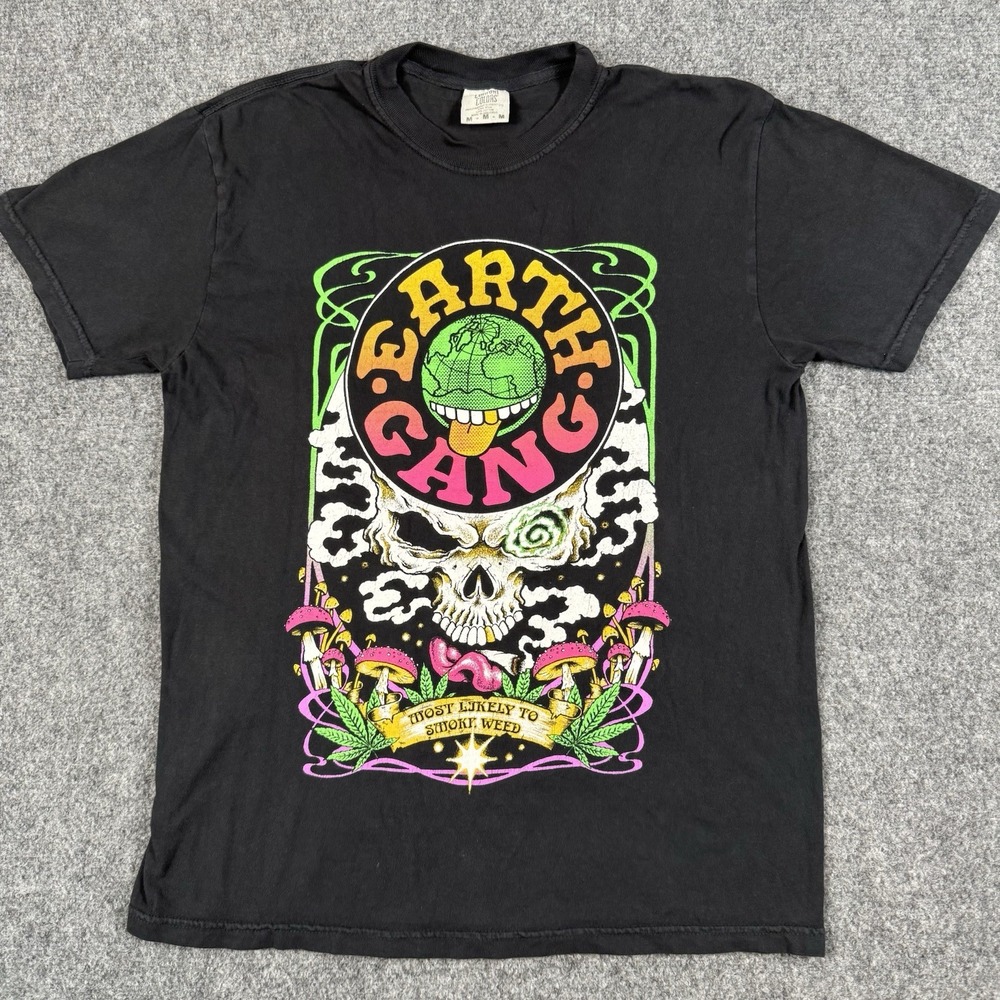 🍄 Earthgang Tour 2022 Concert T Shirt Mens Medium Comfort Colors Black Skull